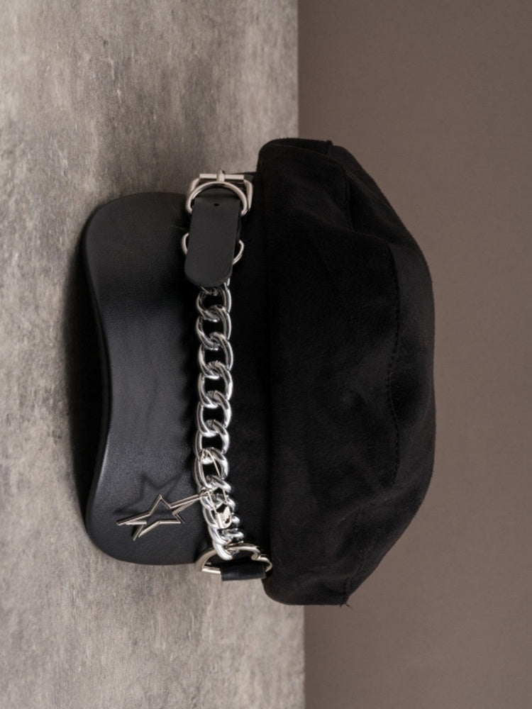 Mit Herz-Design Charm Kette Hut Gothic Black Star Schnalle Baskenmütze