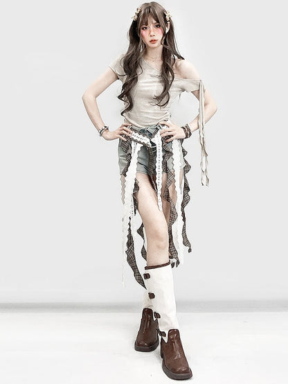 Taillenbesatz Millard Blau mit Rüschengürtel Fashion Cascading High Shorts