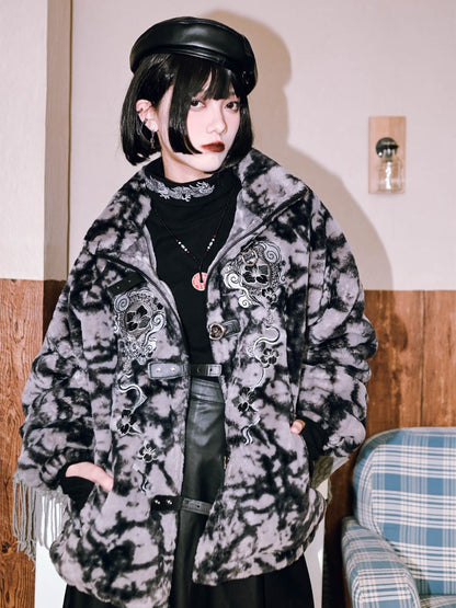 Gothic Dragon Top Collar Cheongsam Cuffs Print with Turtleneck Thin/Thick Black Thumbhole