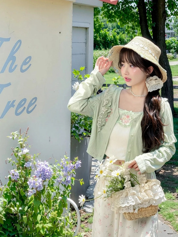 Cami Top mit Blumenverzierung, Stickerei und Schleifen, Weiß, kurz