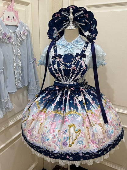 Seashell Print Dark Blue Sweet Lolita Skirt with Removable Straps