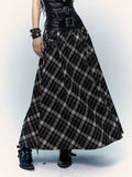 Black and Brown Plaid Ankle Length Skirt