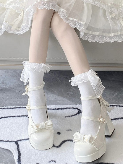 Star Elegant Heels Lolita High Bow Block 8cm Snap with White Accents