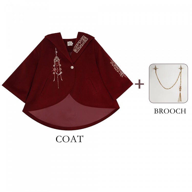 赤い新年の衣装の詳細 ユニセックスフード付きケープコート