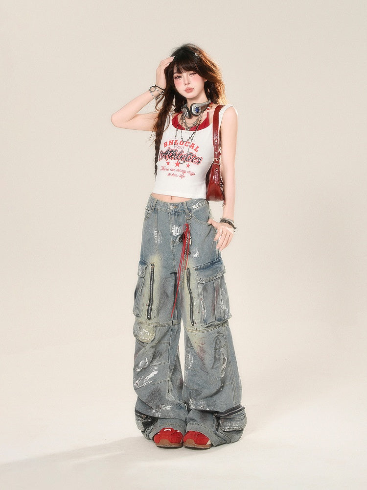 Drucken Glamouröse Rot und Weiß Neckholder Brief Zwei-stück Tank Top Faux