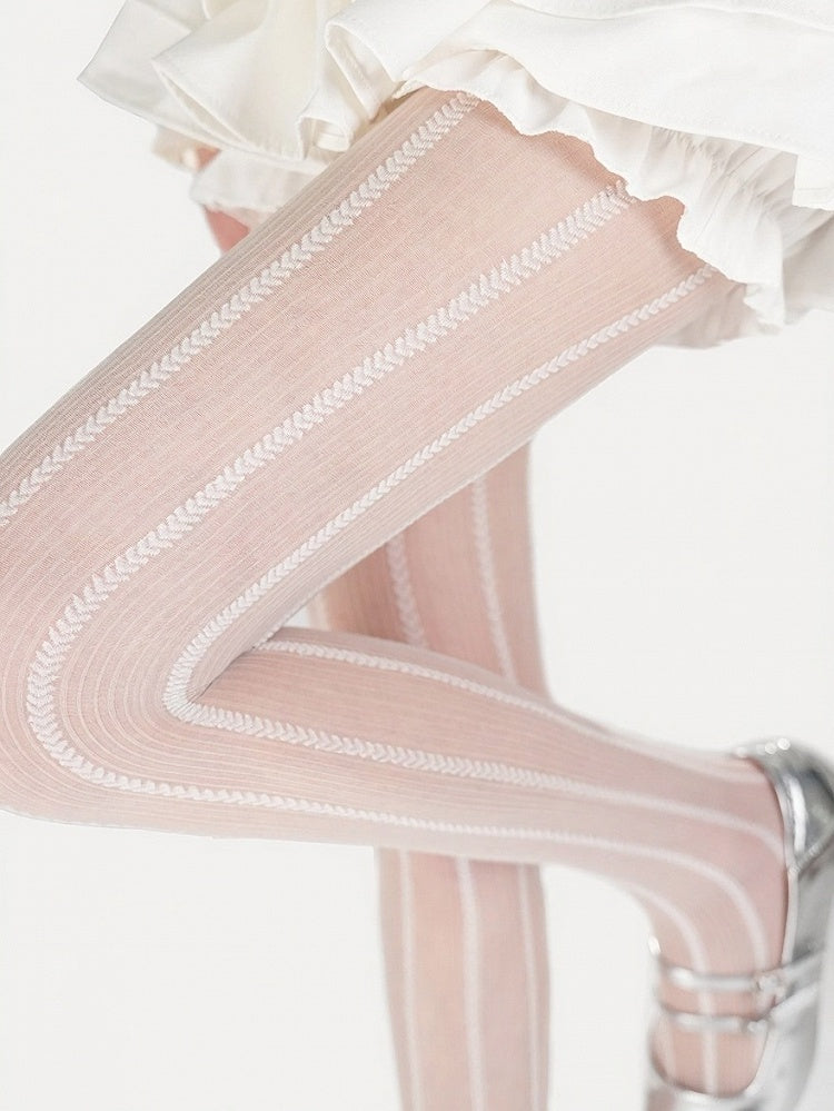 3 Colors Semi-sheer Tights with Striped Pattern - ModaSwings