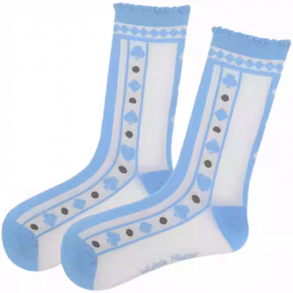 Alice in Wonderland Vibes Blue Ruffled Cuff Calf Socks