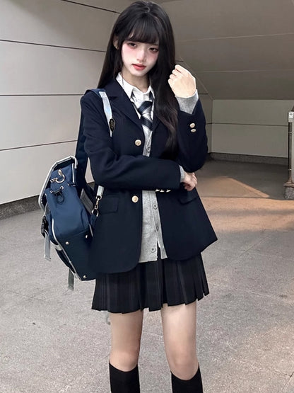 Black Pleated 42CM JK Pattern Uniform Plaid Skirt