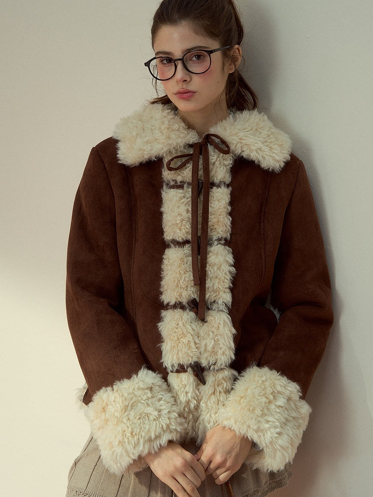 with Vintage Brown Toggle Collar Button Jacket Fur