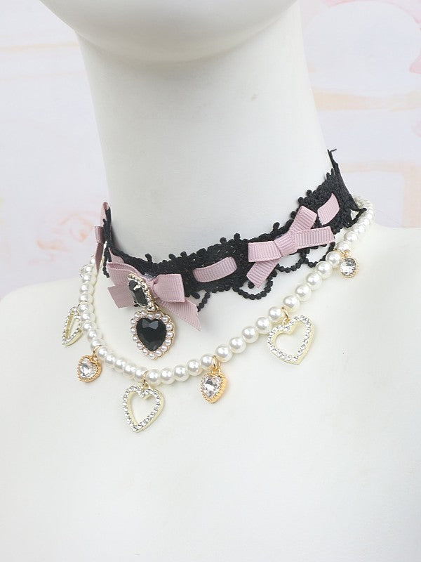 Necklace Pendants Kei Beaded Jirai Rhinestone Sweet Heart
