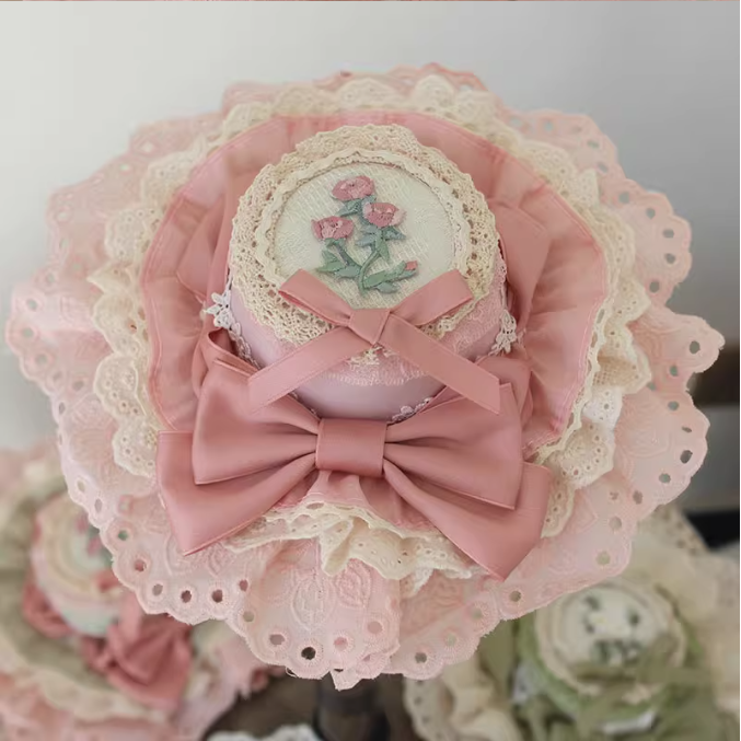 Floral Embroidery Lace Trim Top Hat