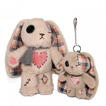 sign Bunny Khaki Heart Details Guro Kawaii - with Keychain Pattern Stitching Plaid