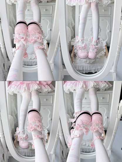 Strawberry Cream Theme Pink Lolita Shoes with Kawaii Heart & Bowknot Decor Heels - Cute Bunny