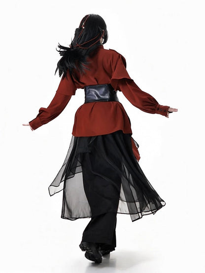 Loose Black Fit Chiffon Pants Overlay with Draping