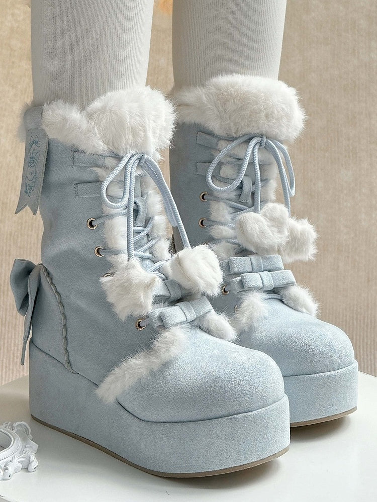 Interior Plush Boots - 4cm Platform Sole Sweet For Lolita Blue Snow | Cheese Mango