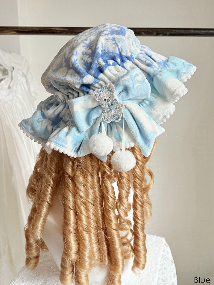 9 Color Options Sweet Lolita Baby Hat with Pompom Bow Accent