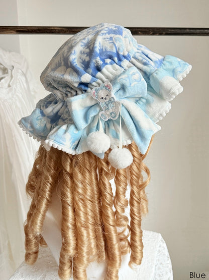 9 Color Options Sweet Lolita Baby Hat with Pompom Bow Accent