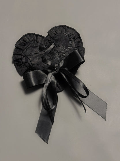 Red White Heart-shpaed Hairclip Black /