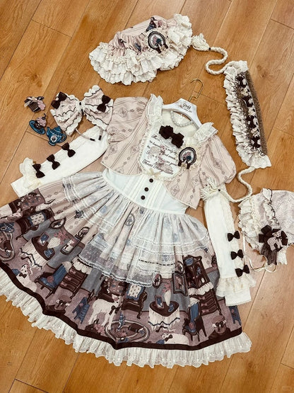 Trims Beige with Dress Brown Lolita Round Print Home Sheep's Sweet Neck Lace