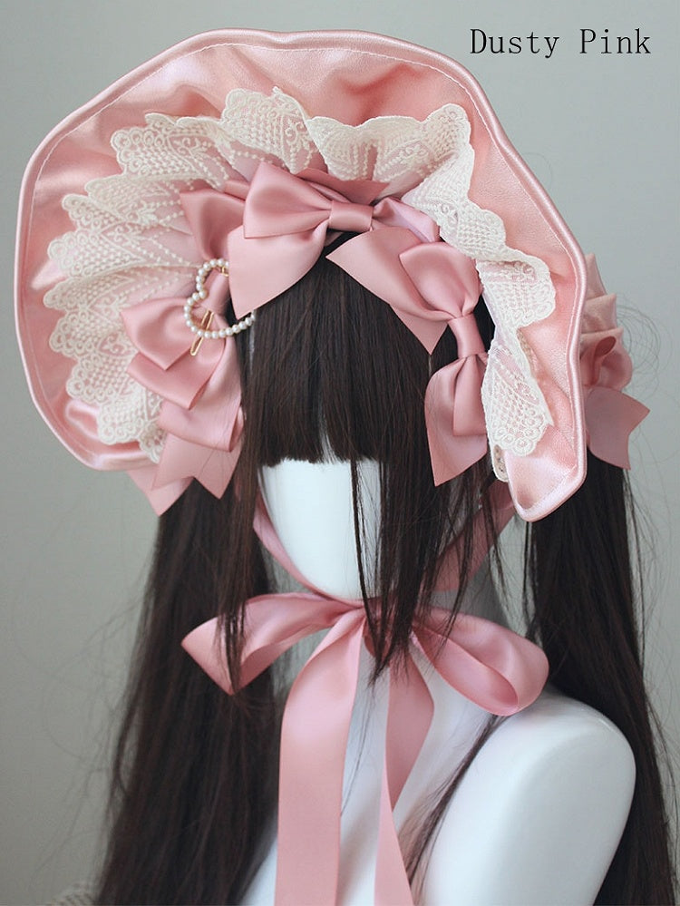 Beaded Decorated Bowknot Details Lace Trim Bonnet