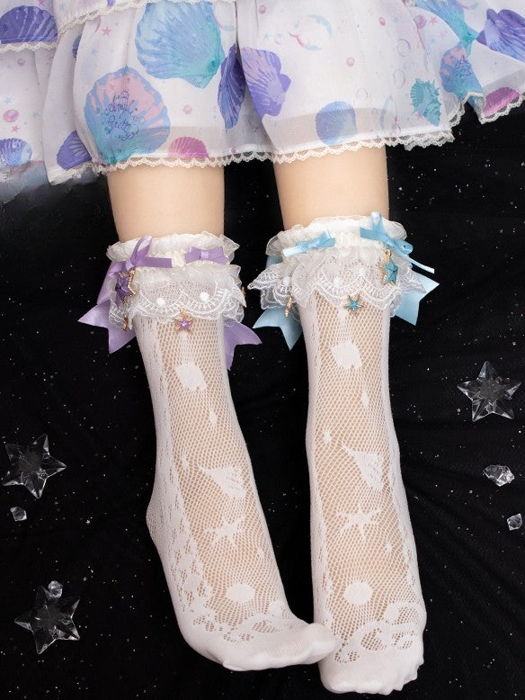 Charm White/Blue/Purple/PurpleBlue Starfish With Socks Calf Cuffs Lace Detachable Hollow-out