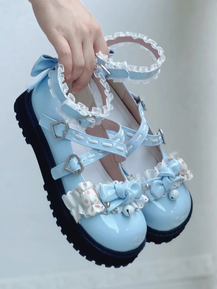 Light Lolita Bow with Accents Mary Sweet Trim Blue Janes - Ruffle