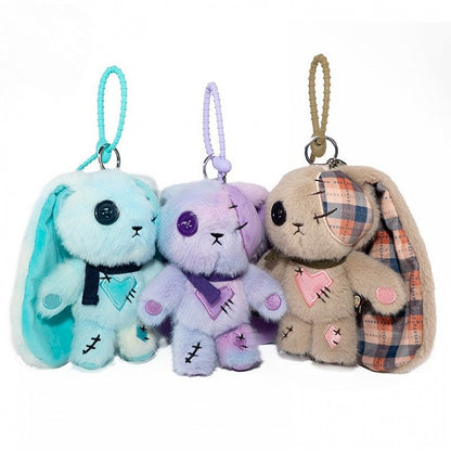 Green/Purple Heart Embroidery Guro - Bunny Kawaii Keychain