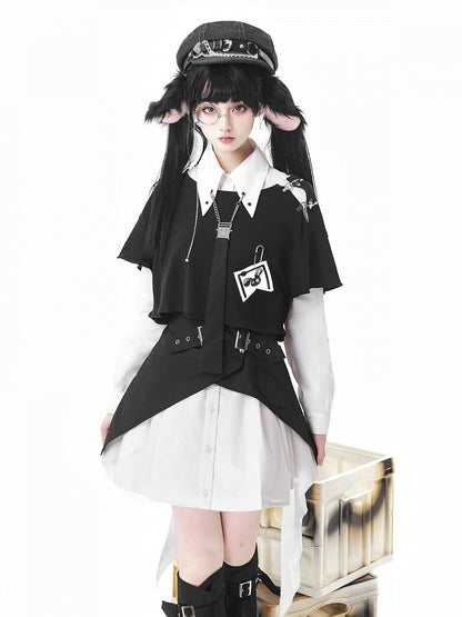 Black Buckle-Strap Mini Skirt