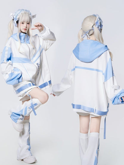 Cyber Techwear Set in - Jacket Tenshi Coord White Landmine Blue Angel Futuristic Kaiwai