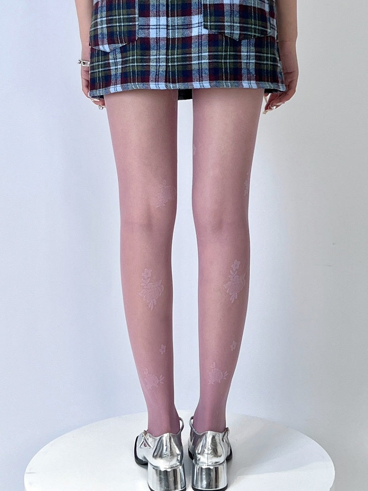 4色展開 ロゼット柄タイツ