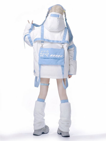 Design-Techwear in Jacket x Utility Tenshi with Puffer Blue Kawaii Light Hybrid Straps Cyberpunk
