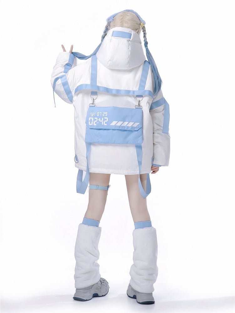Cyberpunk White 90% + Kaiwai Fleece Leg Shorts Tenshi and Duck Warmers Pieces Four Hairband Down Set Jacket