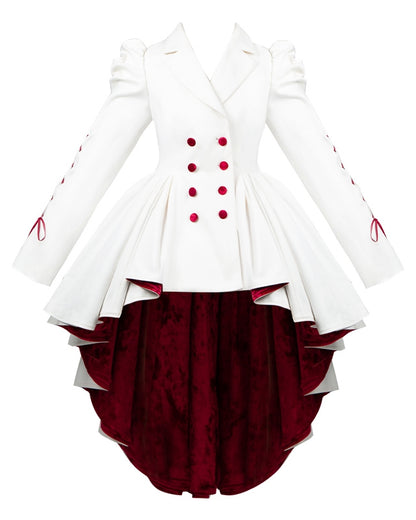 White High-Low Hem Blazer Coat with Red Lining - With PUJI