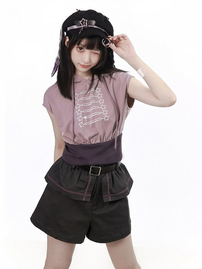 Dark Gray Shorts with Faux Layered Two-Piece Look - PINK SAVIOR
