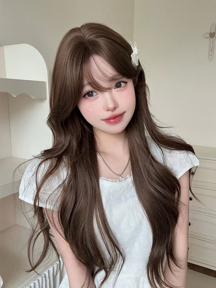 Bangs 71CM Brown Wig Air Wavy With Length