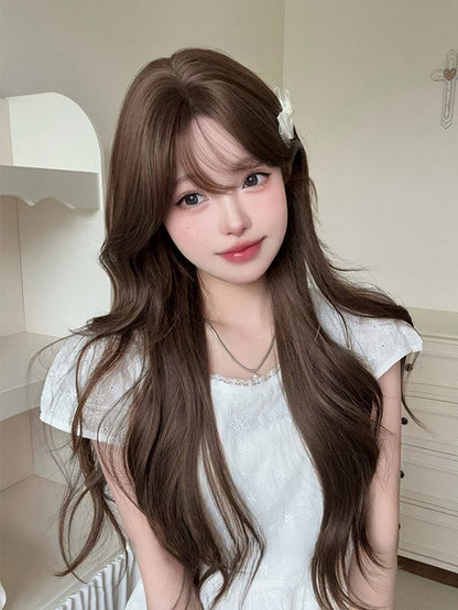 Bangs 71CM Brown Wig Air Wavy With Length