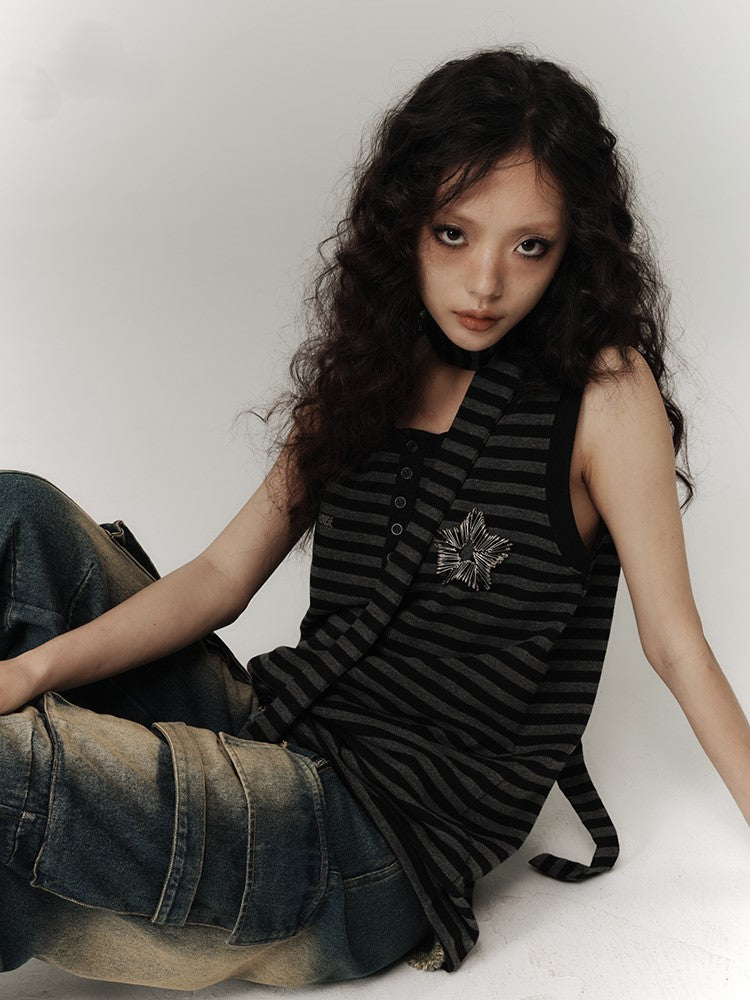 Scarf Black  Gray Striped Punk