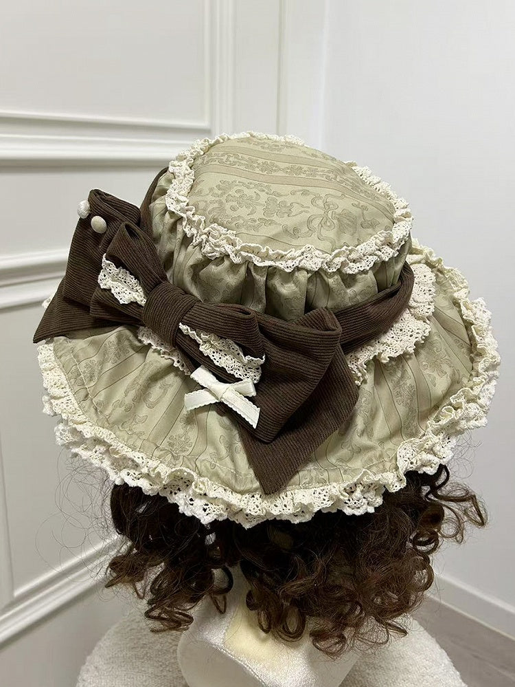 Green Bowknot Cream Baby Decorated Brown Hat /