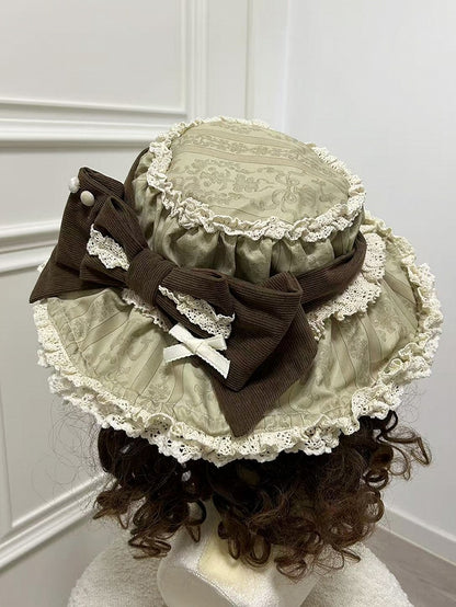 Green Bowknot Cream Baby Decorated Brown Hat /