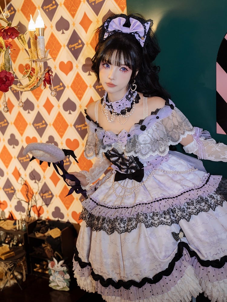 Purple with Pattern Dress Lolita Hime Heart Princess