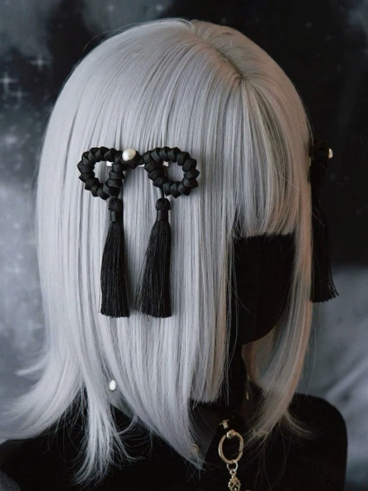Black Pearl Bow Hair Clip