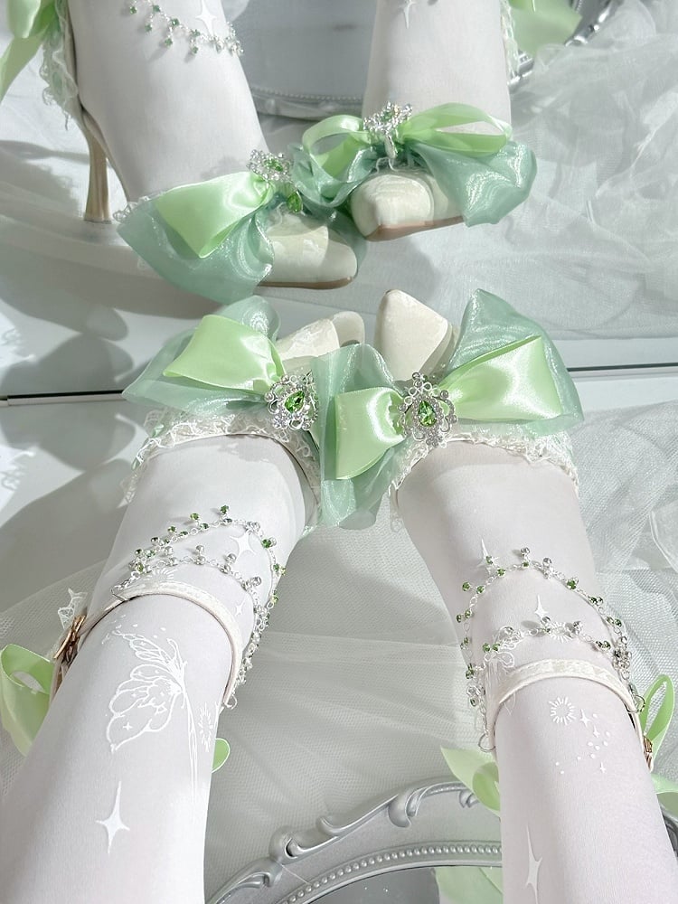 Emerald Pointed Lolita Heels with Lace Ankle Strap - Miaomiao Just for You