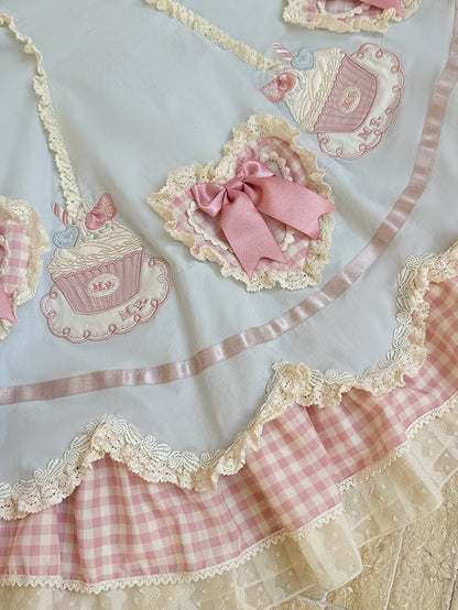 Pink Blue Heart and Embroidery Shape Cake JSK Applique Hem Lolita