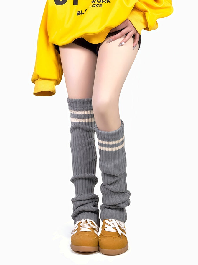 Apricot Overknee-Stulpen mit Streifenmuster, gestrickt