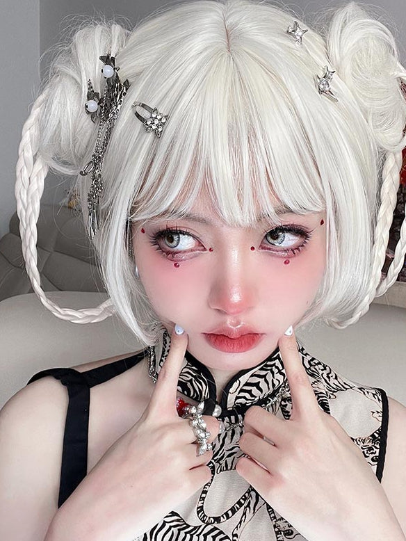 Ponytails White Wigs Two Cut Clips Claw Bob With Braided