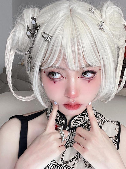 Ponytails White Wigs Two Cut Clips Claw Bob With Braided