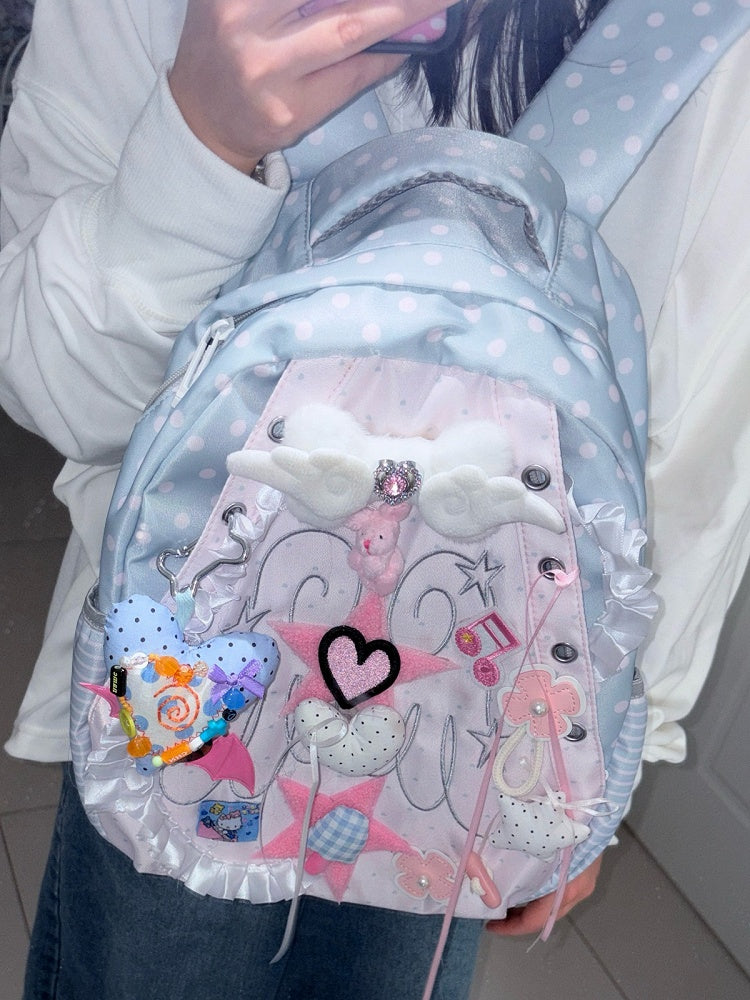Sweet Winged Heart Backpack in Y2K Style - Black Cherry Sauce