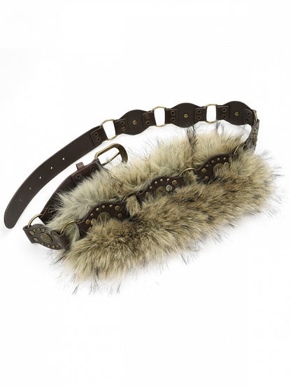 Vintage Punk Brown Plush Belt with Stud Details