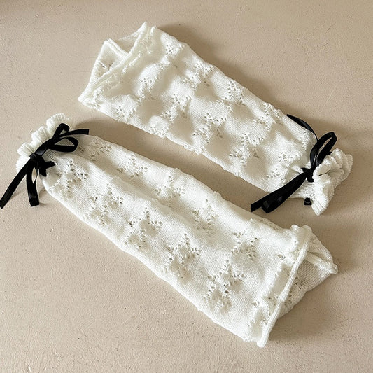 ホワイト/ブラック ロリータ リボン 蝶結び フリル カフ レッグウォーマー