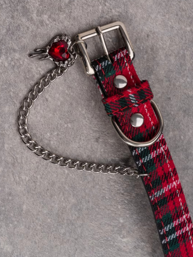 Plaid und Herz Anhänger Kette RotGrün Choker Gothic Strass